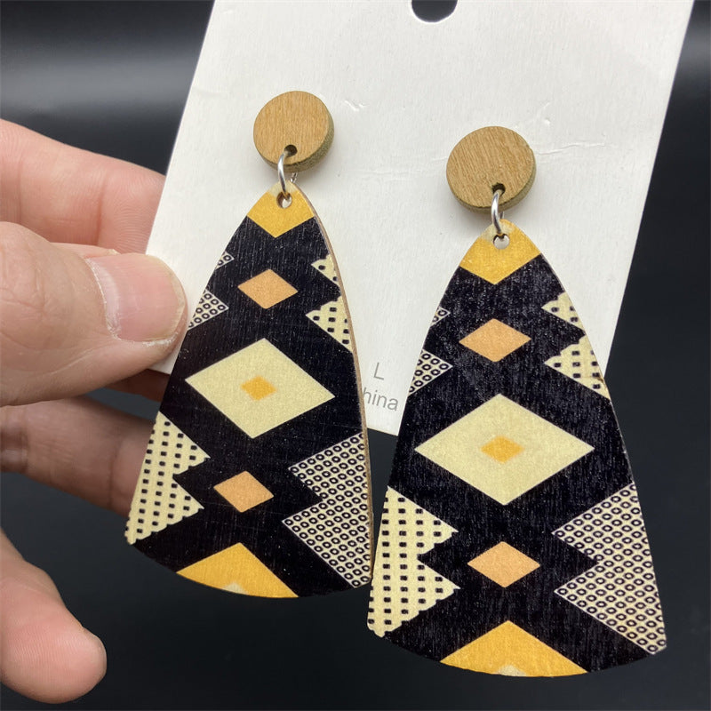 Wholesale Bohemian Lacquered Colorful Striped Wooden Earrings